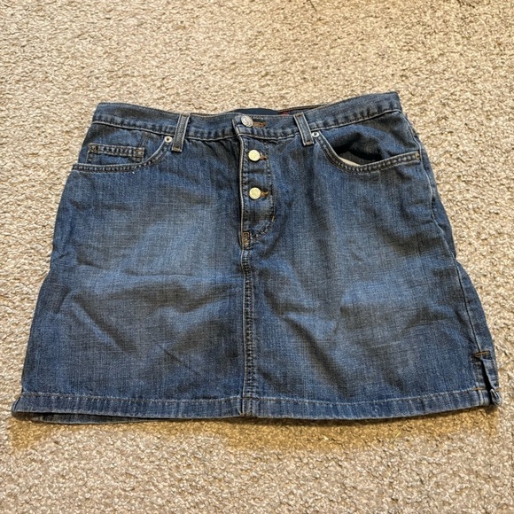 Vintage Roxy Button Fly Denim Skirt Sz 11 Y2K Jean Mini - Picture 2 of 4